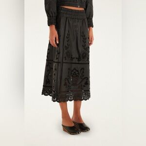 NWT Farm Rio Black Richelieu Heart Leather Skirt